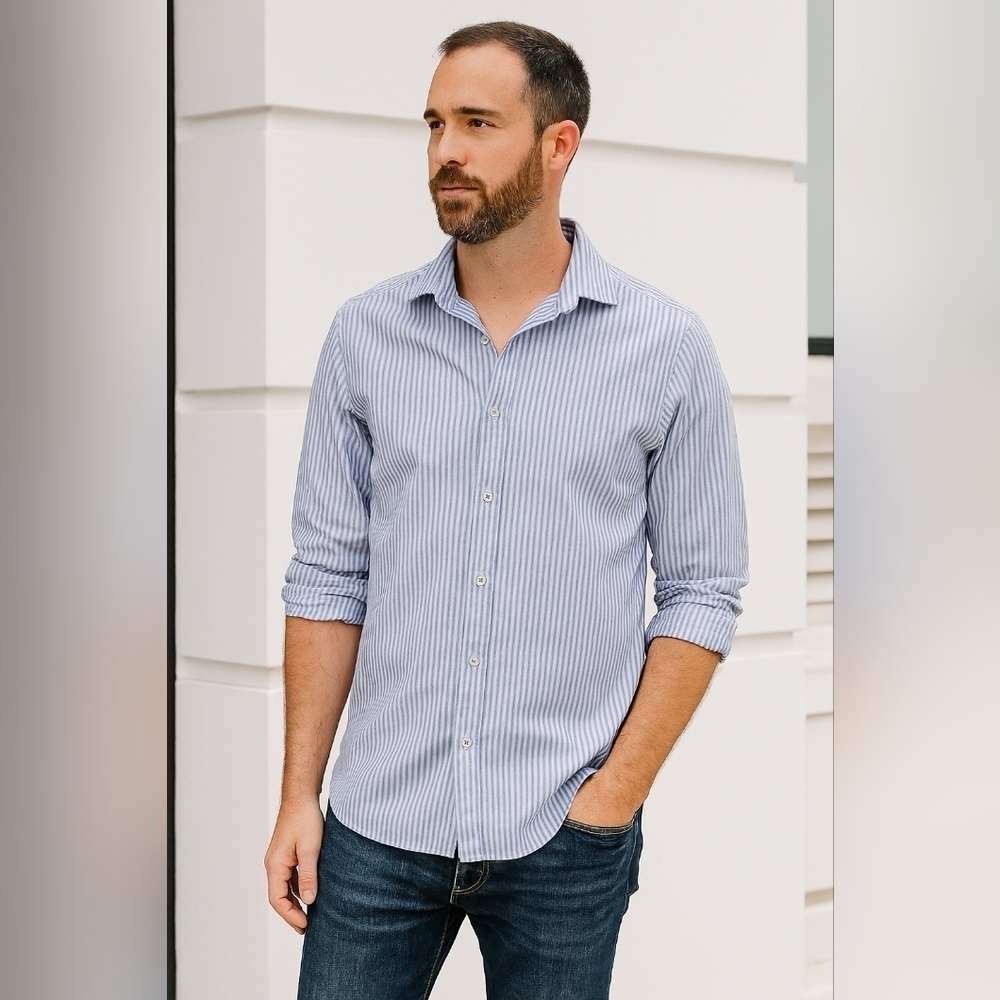 J.P.Tilford For Harry Rosen Men's Blue Striped Shirt